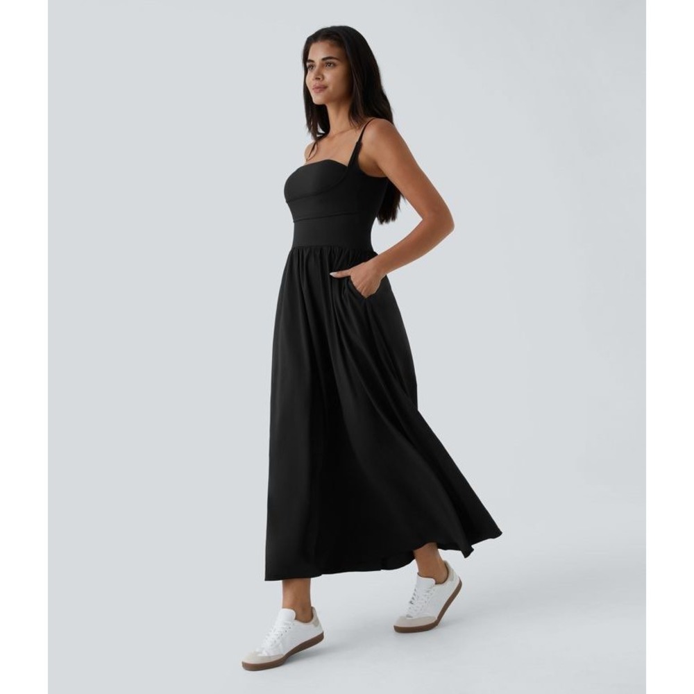 Halara Breezeful Backless Side Pocket Flowy Flare Maxi Quick Dry Slip Dress M - Picture 3 of 14